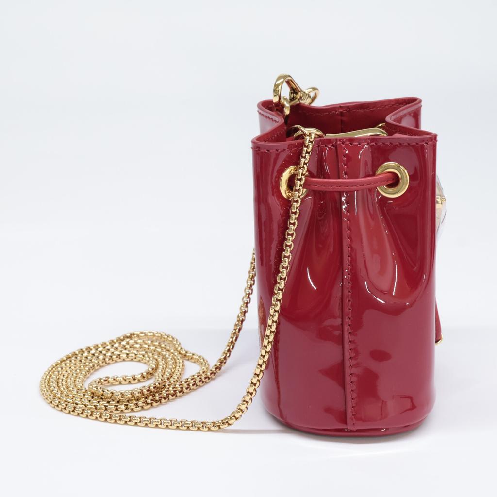 Prada Brand New, Unused 1NR016 Triangle Logo Patent Mini Pouch with Drawstring and Chain Shoulder Bag Cherry/GDHardwareUsed
