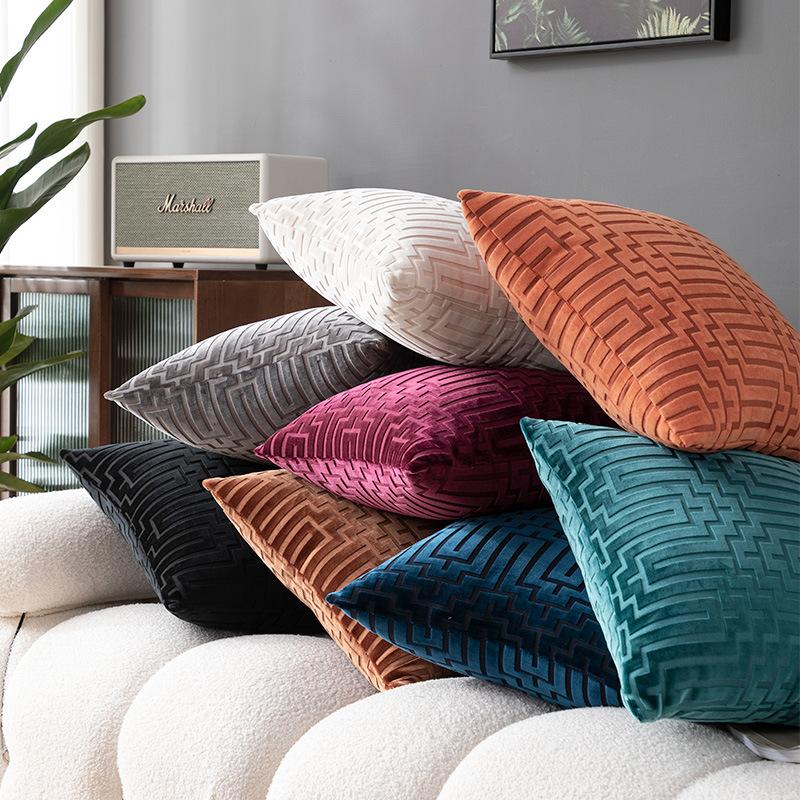 Luxuriöser Geometrischer Samt Kissenbezug 45x45cm, INS Stil Dekorative Kissenhülle für Sofa Bett Wohnzimmer Villa Dekor