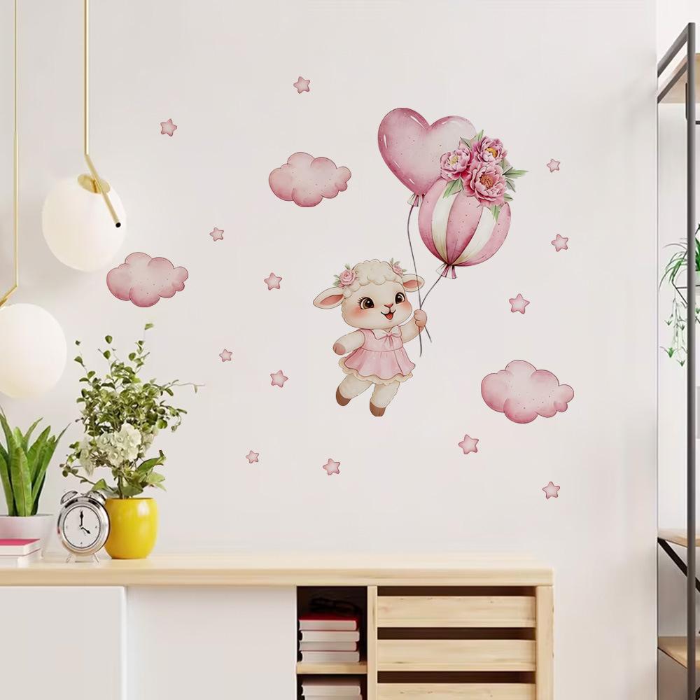 Selbstklebende Rosa Wolken Niedlicher Hase Abnehmbare Wandaufkleber für Kleiderschrank Kinderzimmer Heimdekoration