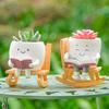 Yousheng Rocking Chair Flower Pot Smile Face Planter Tabletop Succulents Planter Resin Cartoon Head Flower Pot for Indoor Outdoor Plants