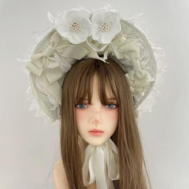 Romance Bonnet Hat Styling Headbands Lace Flower Hairhoop For Women Girl Anime Event Photoshoots And Costume Parties