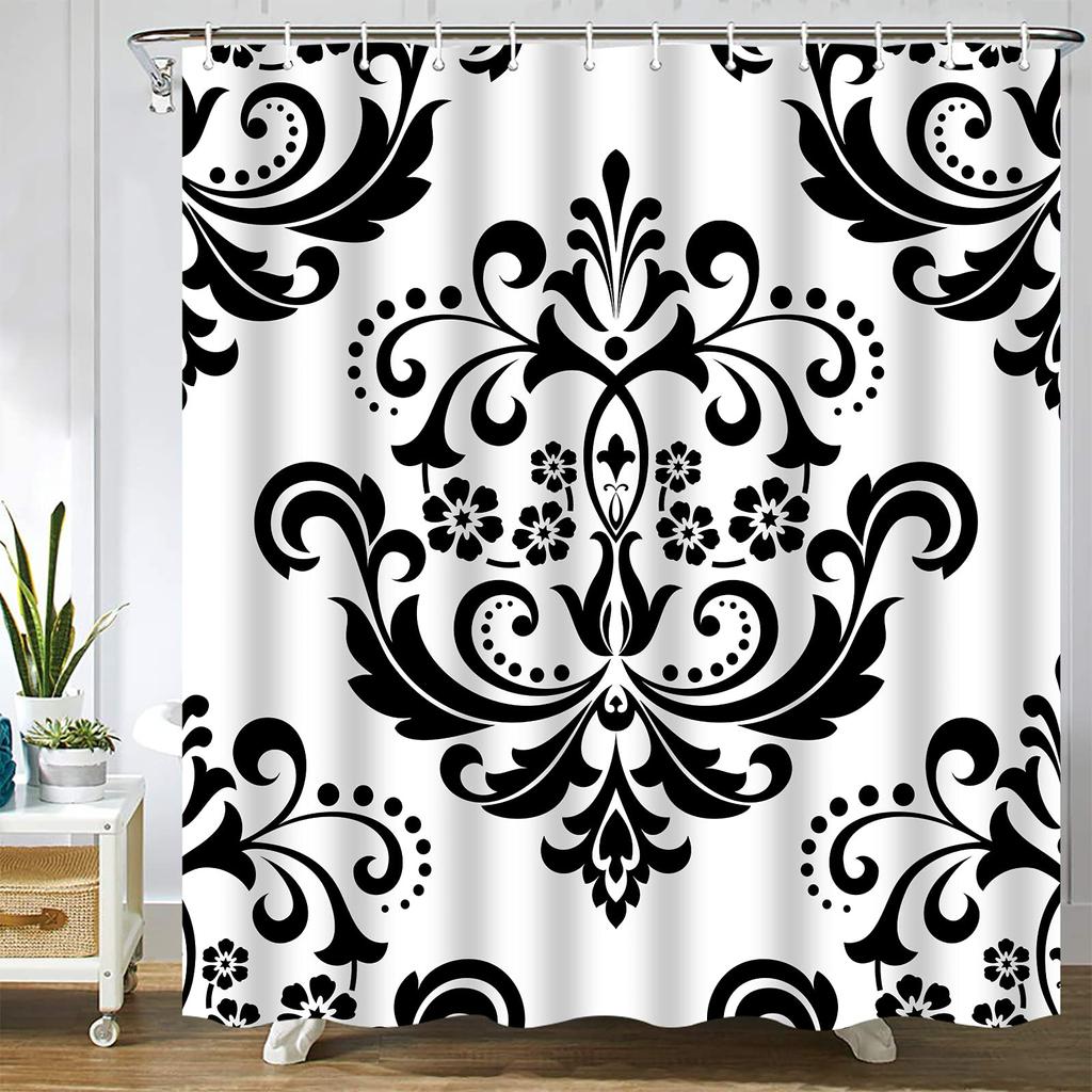 Antique Shower Curtain,Victorian Style Medieval Motifs With Classic Baroque Oriental Shapes,Cloth Fabric Bathroom Set With Hooks