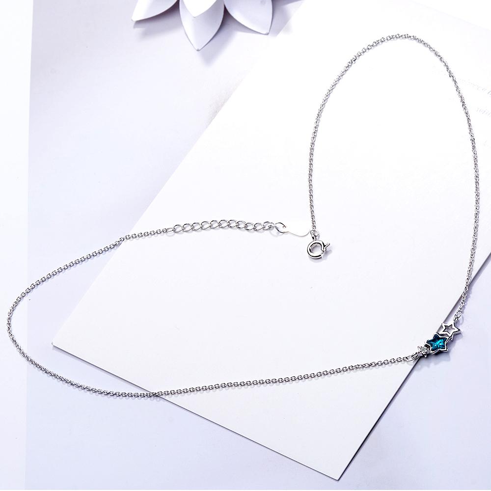 ANENJERY Sladký modrý náhrdelník s hvězdou z umělého křišťálu Náhrdelník s kubickou zirkonií pro ženy Řetízek na klíční kost S-N78