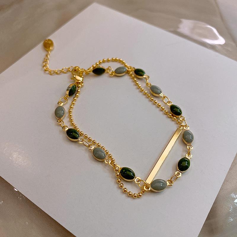 Accessories Crystal Stone Charm Bracelets Gold Color Color Beaded Chain Double Layered Adjustable Bracelets Women Jewelry Giveaway GiftTrendy Charm