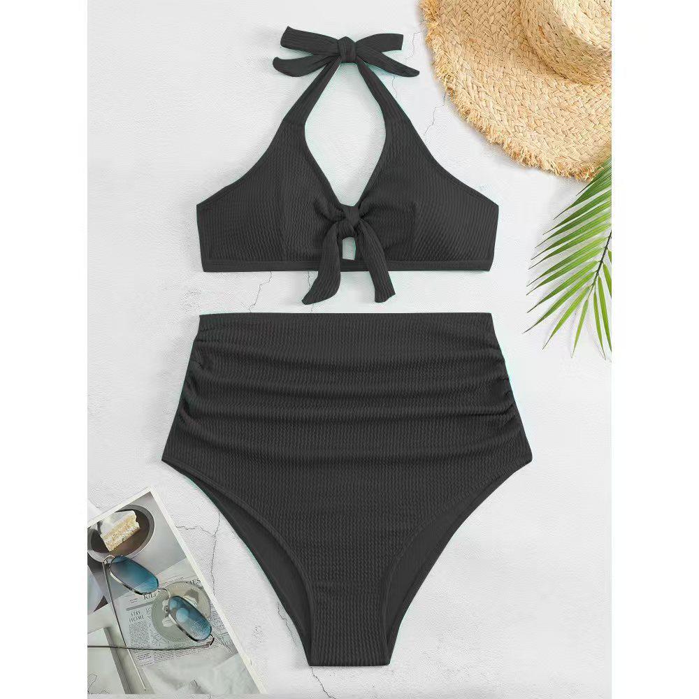 

Купальник больших размеров европейского и американского стиля с высокой талией и контролем живота для беременных для отпуска на горячих источниках Medium чёрный