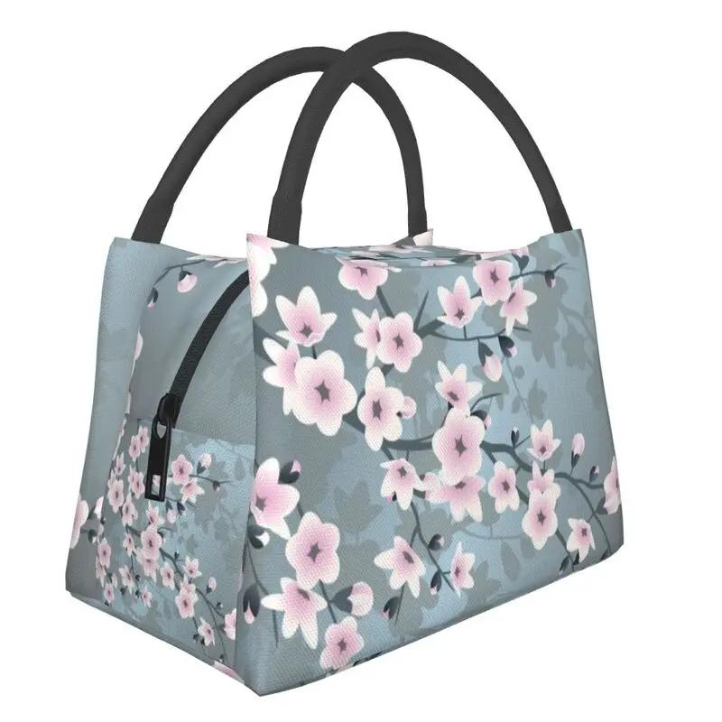

Сумка-тоут Cherry Blossom Infused Lunch Tote для женщин Sakura Cherry Blossom Cherry Portable Thermal Cooler Food Lunch Box Travel 28x17x16CM фиолетовый