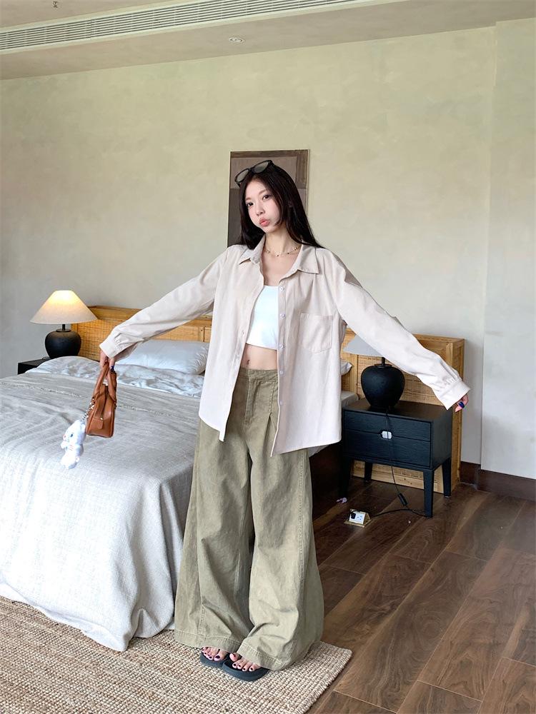 Plus Size Women's Retro Corduroy Shirt - Casual Long Sleeve BF Style for Spring & Autumn