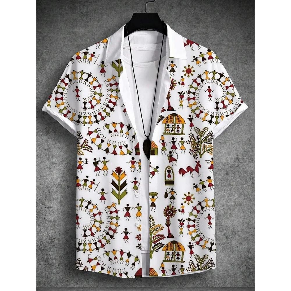 Men's Beautiful Graphics Shirts Short Sleeve Button Down Lapel Shirts For Summer Oversized Tops Vacation Casual Hawaiian Shirts