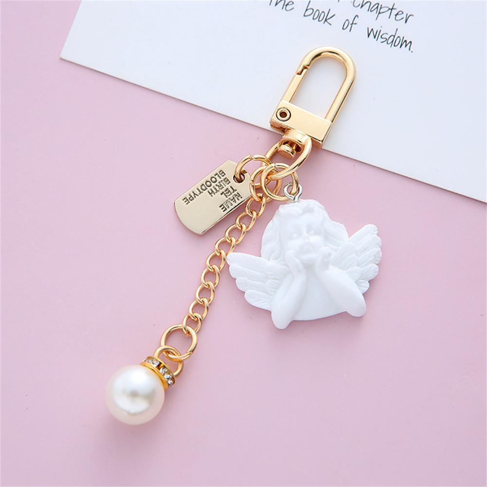 Creative White Angel Keychain Vintage Mini Pearl Keyring Gold Color Car Key Holder Bag Charms Accessories Holiday Gift For Women