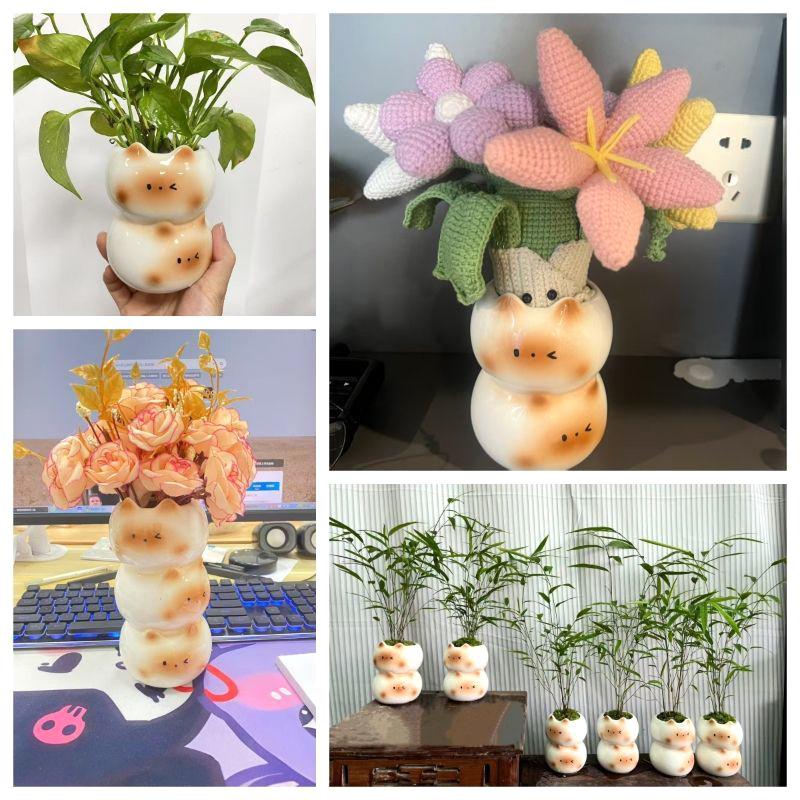 Ceramic Siamese Cat Vase Living Room Bedroom Decoration Ornaments Flower Pot Creative Flower Arrangement Storage Holder