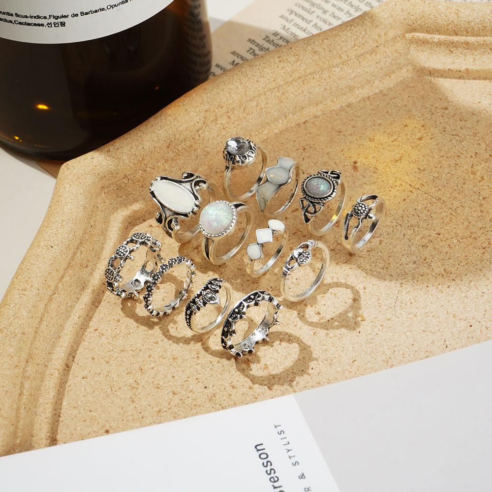 Ancient Silver Vintage Ring Men's and Women's Gem Ring Set Gothic Punk Statement Jewelry Party Accessories