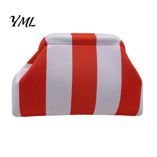 Large Capacity Cosmetic Pouch Woven Striped Clutch Purse for Woman, Pouch, Portable Party Knit Dumpling Bag, Kiss Lock Handbag Evening,