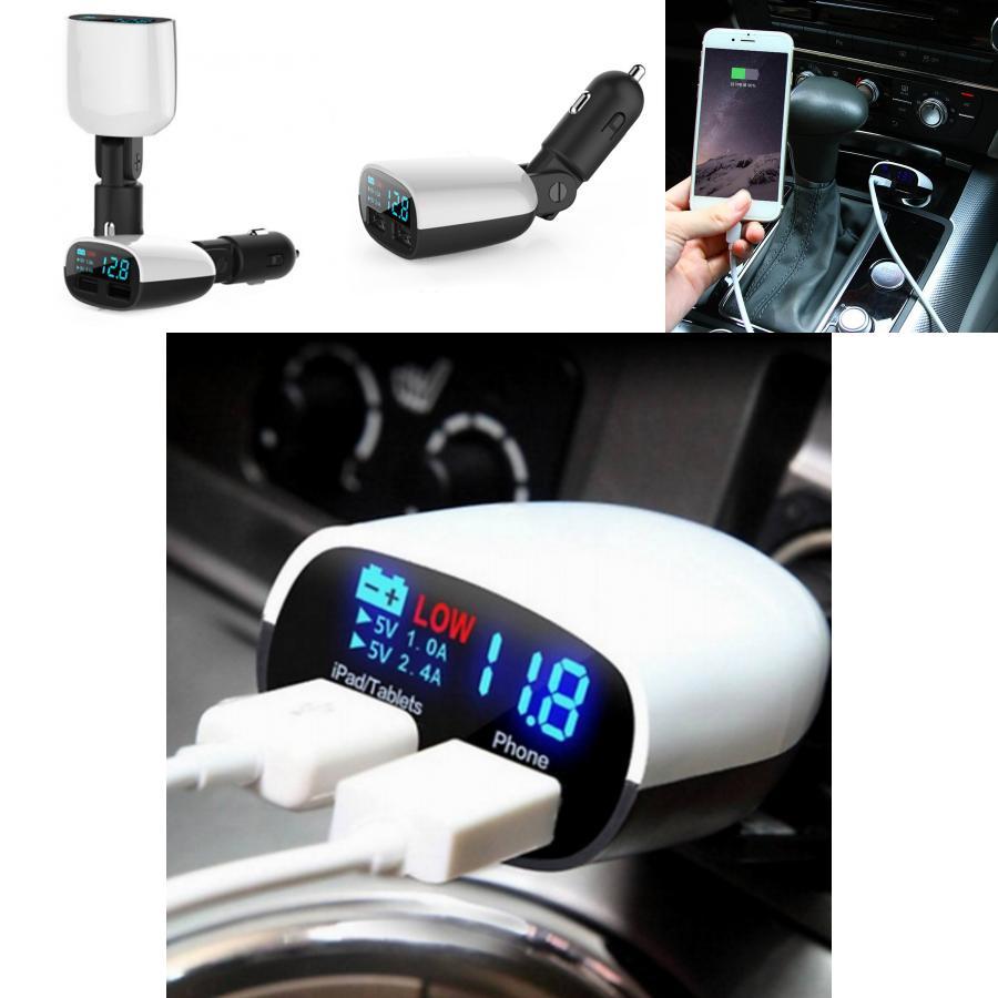 Car Charger With Led Voltage Current Display Dual Usb Fast Charging For Travel And Commuting