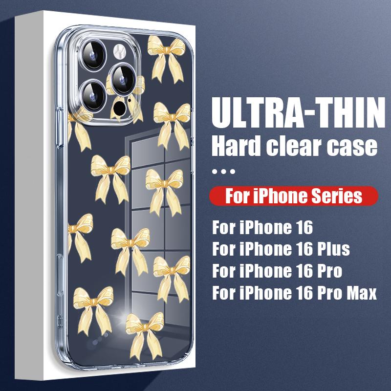 

Прозрачный жесткий чехол для ПК с принтом банта для iPhone 16 Pro Max 15 Pro 14 13 12 11, защита линз, тонкий противоударный прозрачный чехол для телефона iPhone 11 жёлтый