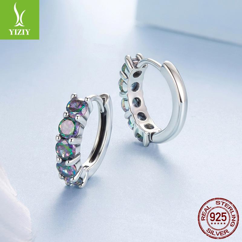 Shining Colorful Ear Buckles S925 Sterling Silver Noble And Elegant Temperament Earrings Earrings