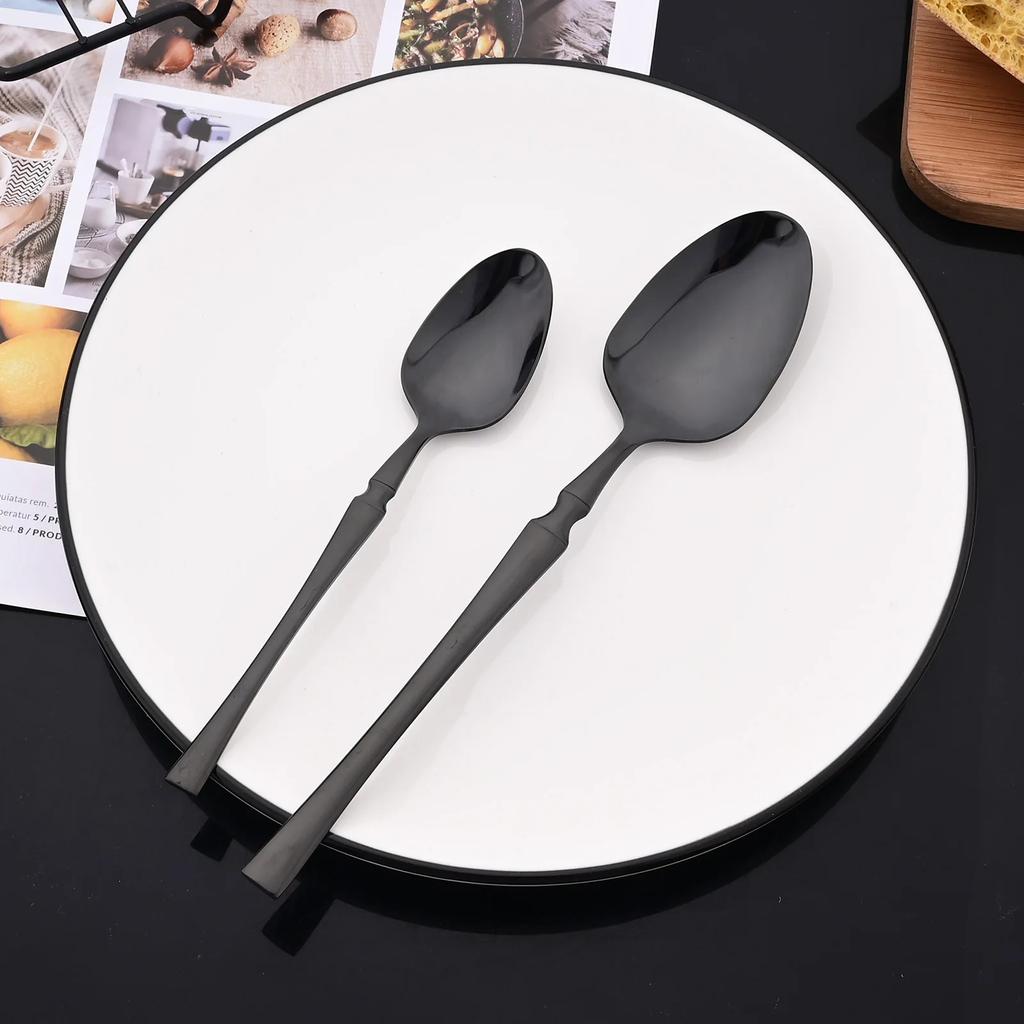 4Pcs Mirror Black Cutlery Set Stainless Steel Flatware Western Knife Fork Spoon Silver Cutlery Kitchen Tableware Set Supplies