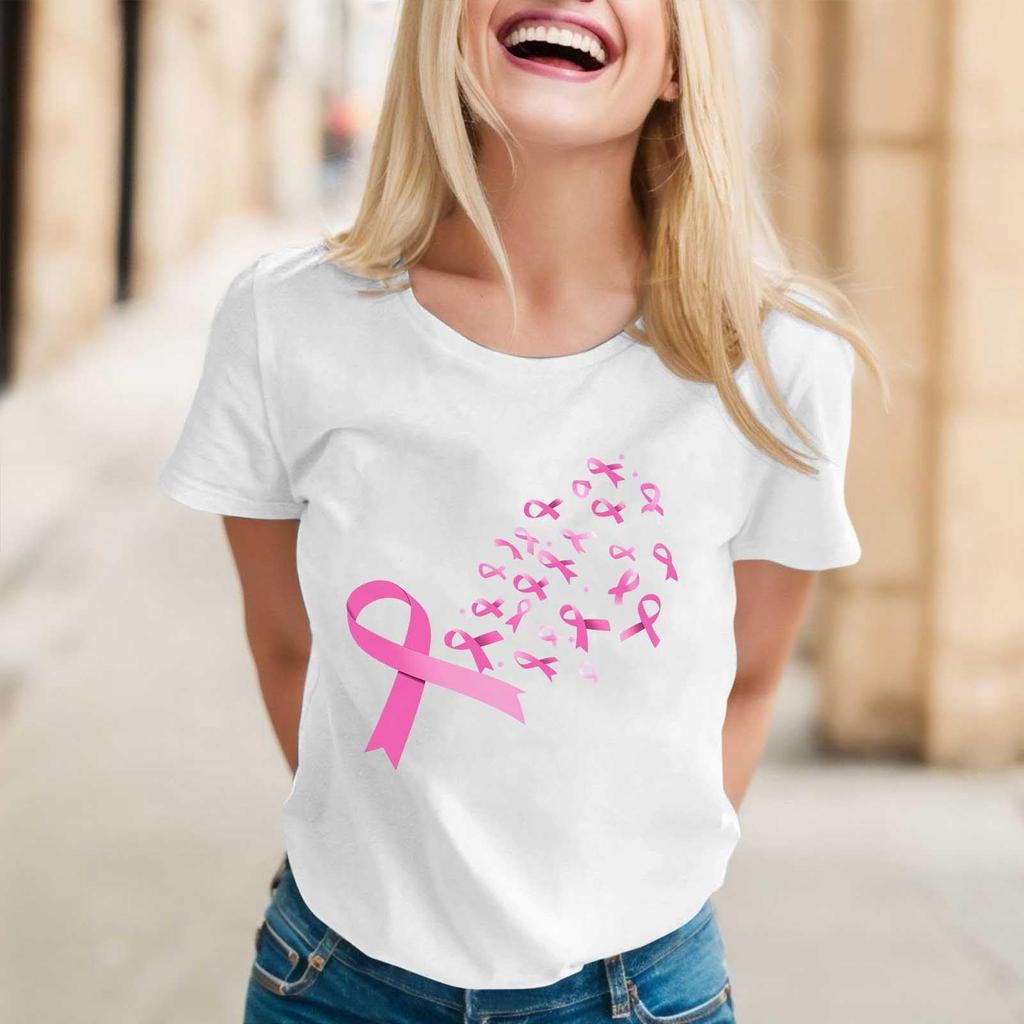 Women's Casual Pullover Short Sleeve Neck T-Shirt with Breast Print