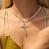 Elegantes Damen-Halsketten-Set mit exquisitem funkelndem Diamant-Kreuz-Anhänger Valentinstags-Schmuckgeschenk für Freundin