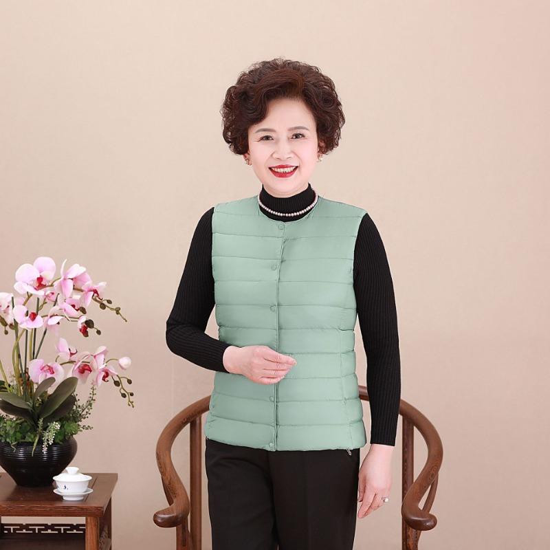 Middle-aged Vest Mother Light and Thin Crew Neck Down Jacket Liner Down Vest Women's Clothing Large Size Warm Vest Vest Vest