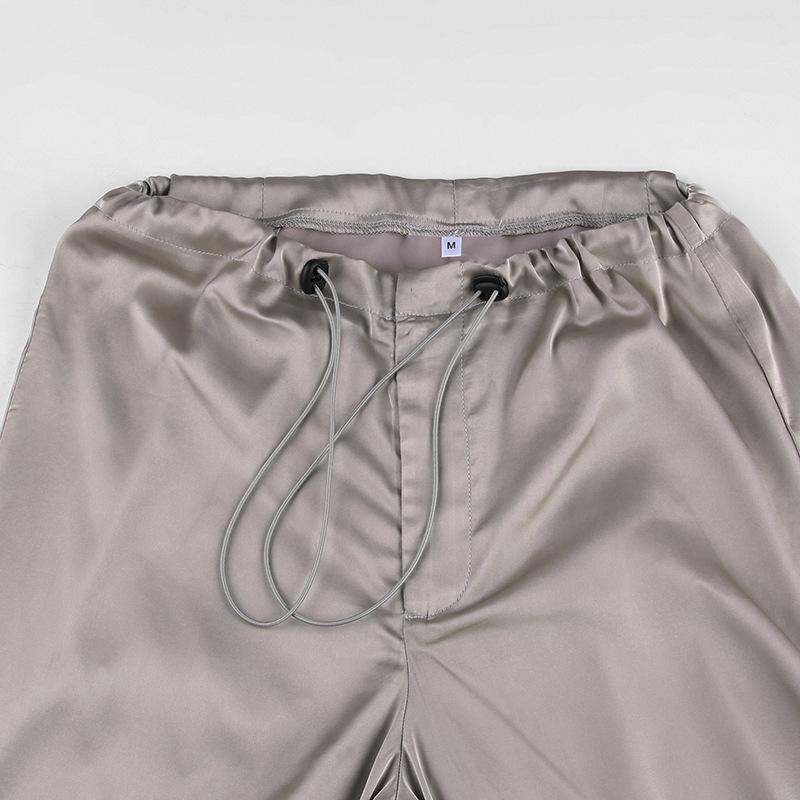 European and American Solid Color Vertical Feeling Floor Dragging Satin Trendy Loose Casual Pants