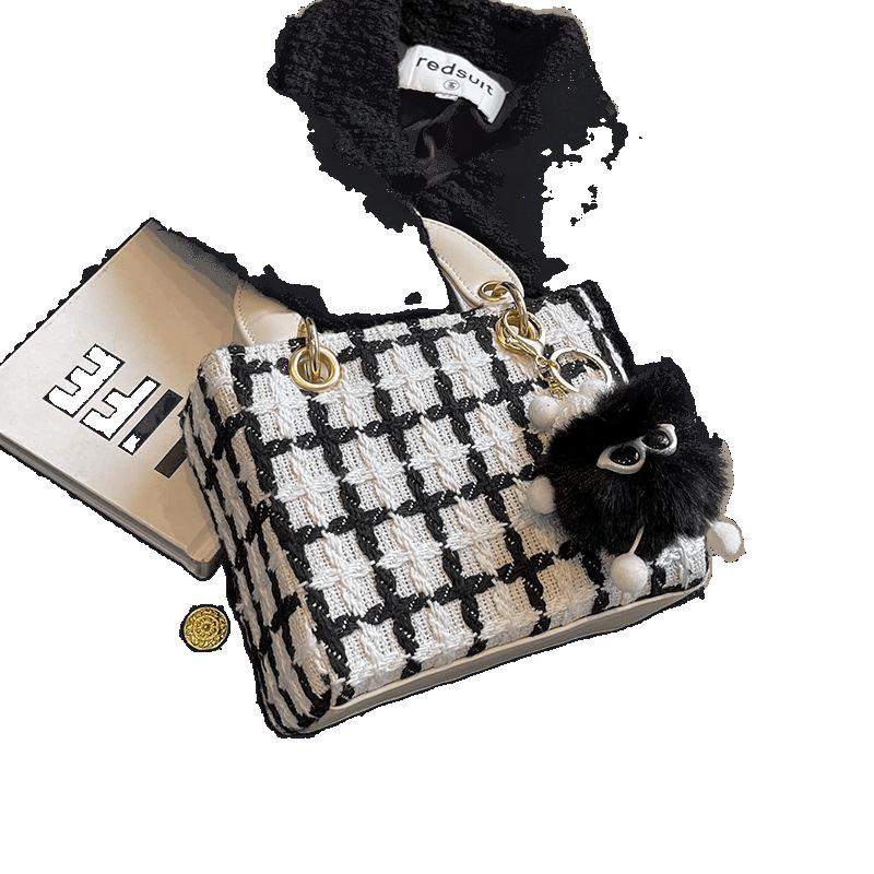 Zzzz Sense Damen Tweed Umhängetasche - Lady Di 2024 Frühling/Sommer Kollektion, Nischendesign, Kleine quadratische Handtasche.