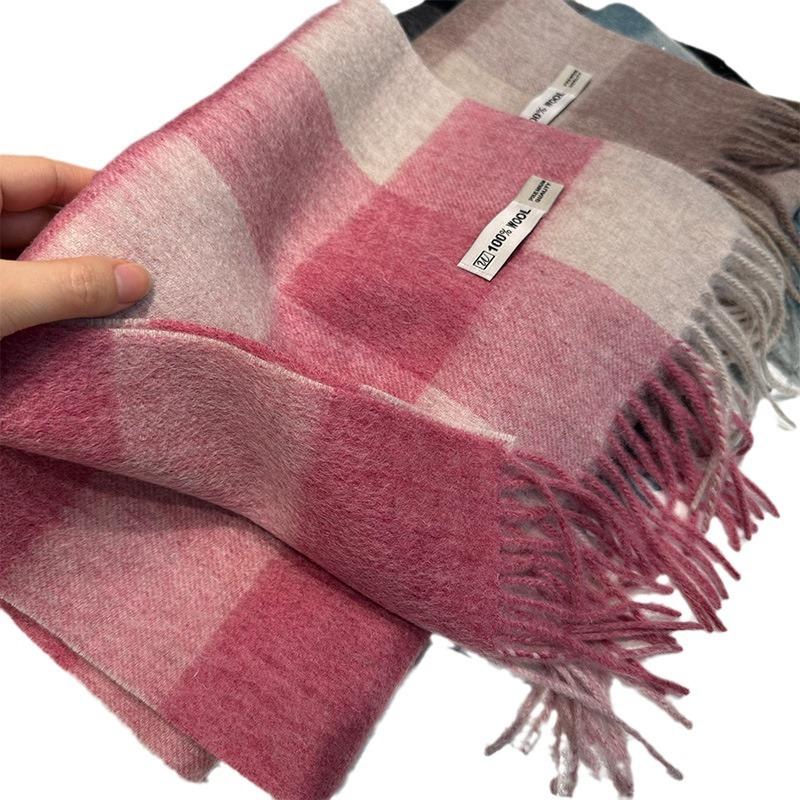 British Plaid Wool Scarf Women's Winter Versatile Couple's Warm Shawl Dual Use