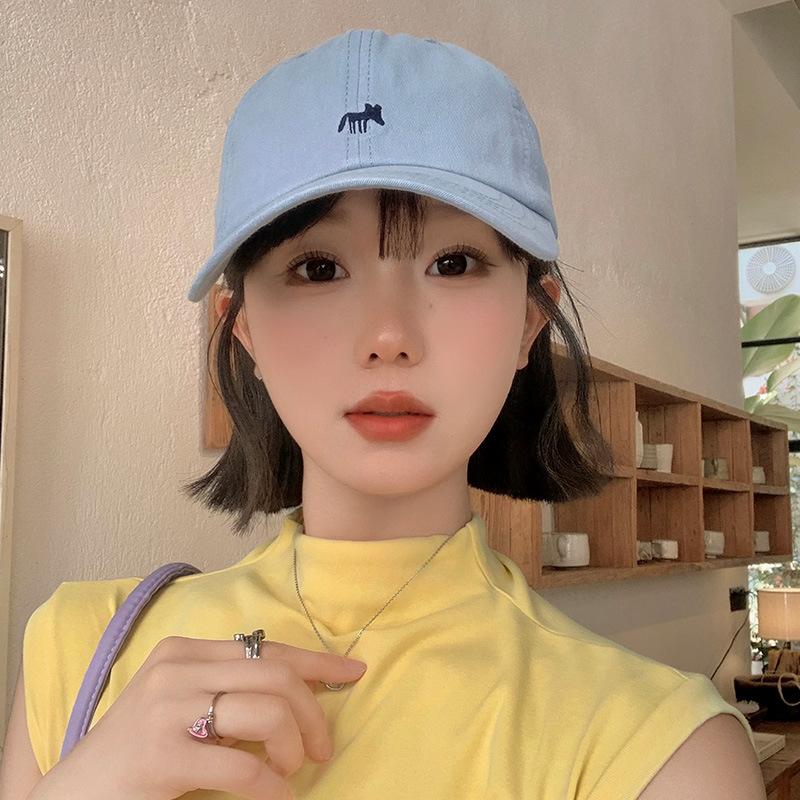 Cute Fox Embroidered Blue Baseball Hat Women In 2025 Korean Edition Head Circumference Show Face Small Duck Tongue