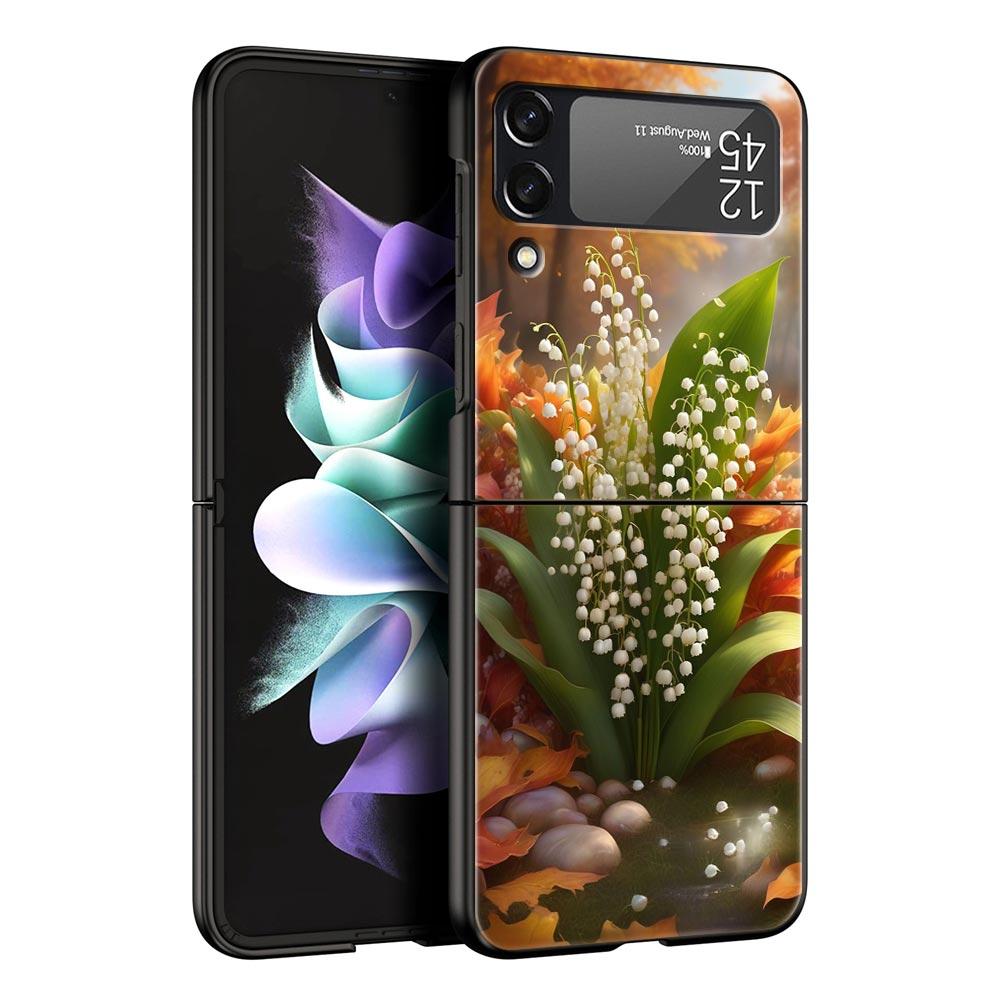 Maiglöckchen Klar Floral Hart-PC Handyhülle Für Samsung Galaxy Z Flip 7 6 5 4 Schwarze Abdeckung Für Galaxy Z Flip3 Faltbare Tasche