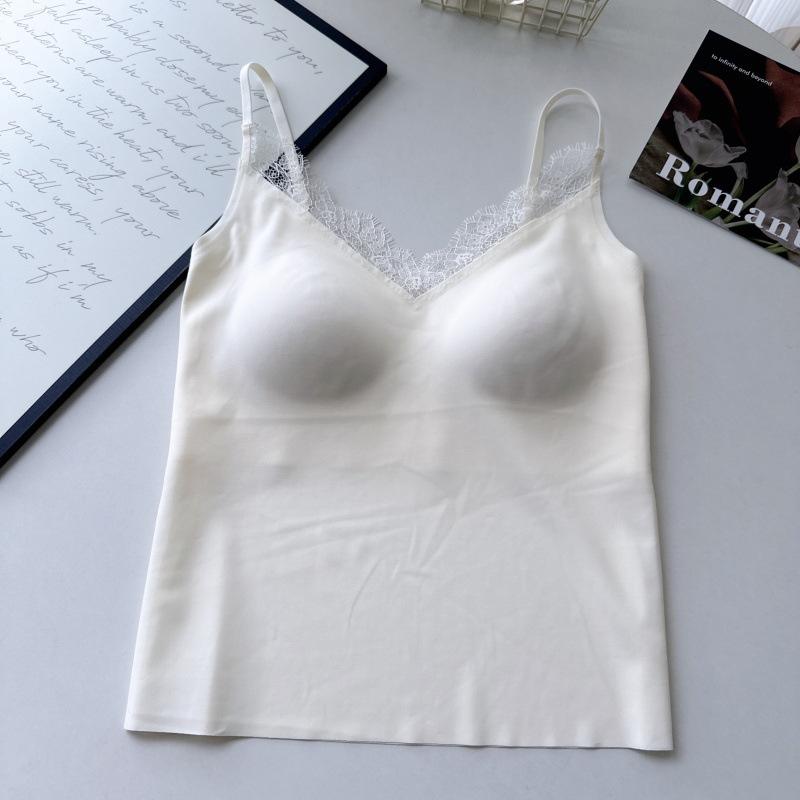 Lace Sexy Liquid Foundation Suspender Small Vest Women's Belly Cover with Chest Pad Beautiful Back Wear Inside Top White Underwear