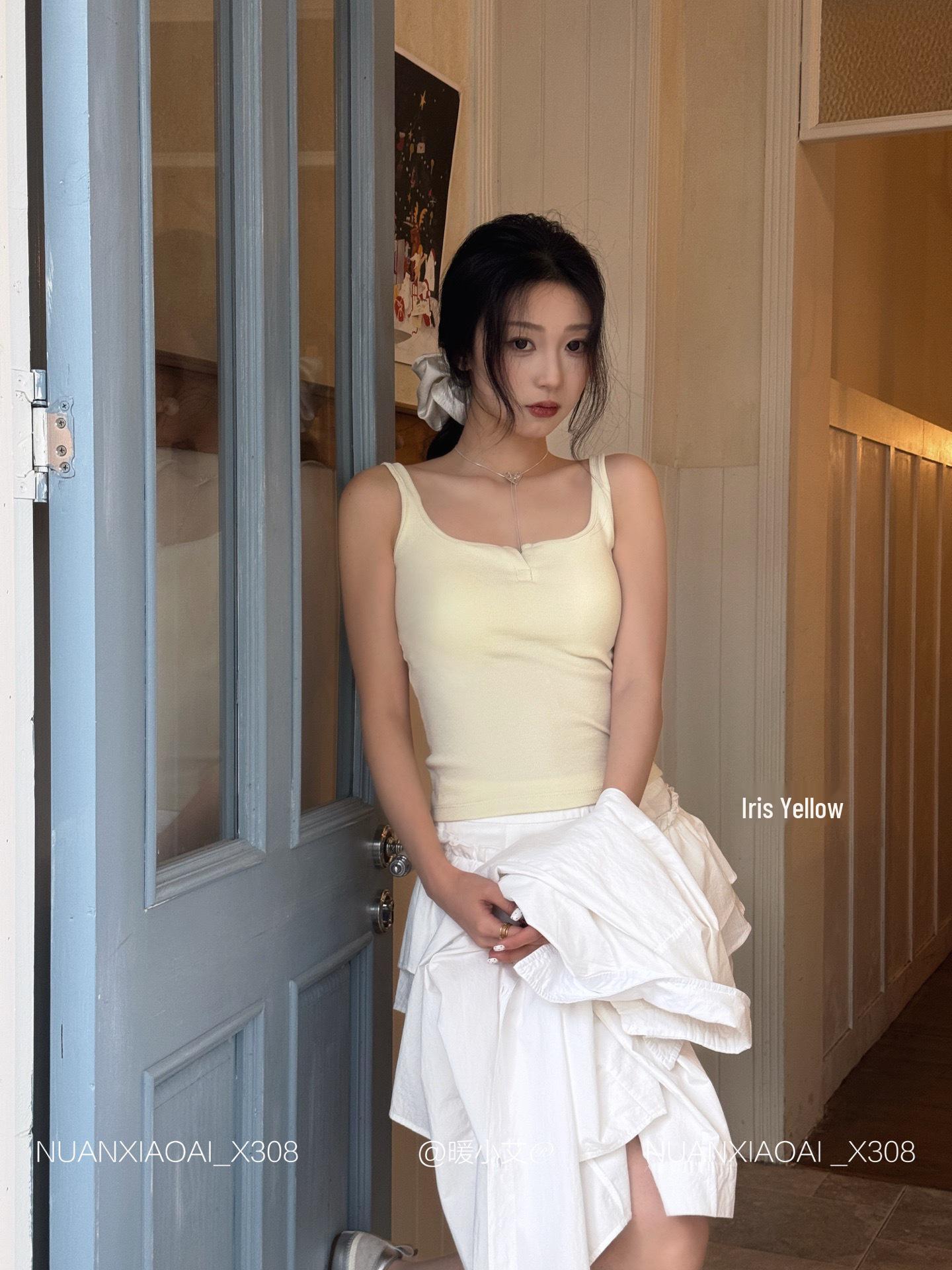 

Warm Little Ai X308 Girls Pure Cotton Color Block Camisole: Slim-Fit, Half-Open Collar, Ideal for Spring/Summer, No Need for Underwear One Size 80-130 cm