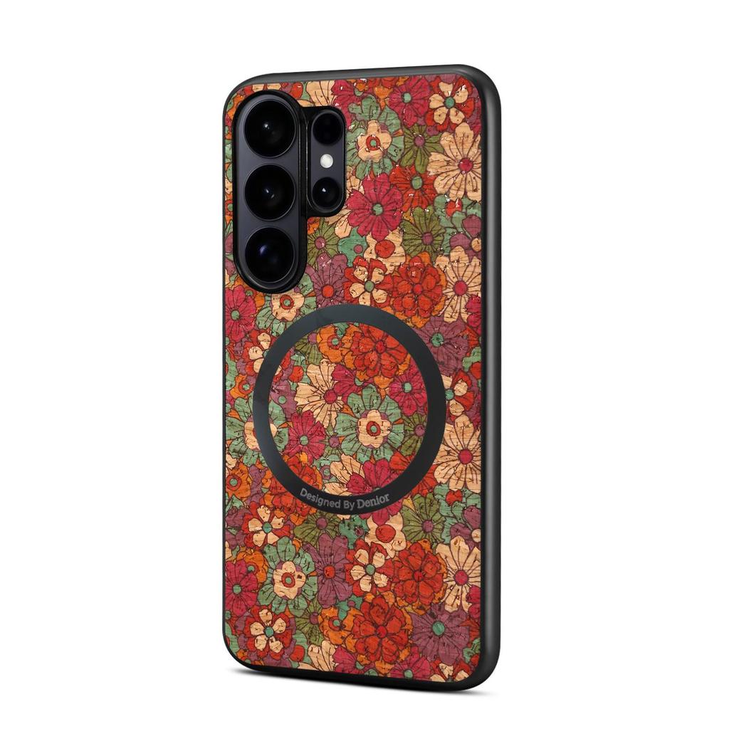 Samsung S26 Ultra Floral Magnetic Leather Case with Card Slot - Fits S23, S24 FE, S25
