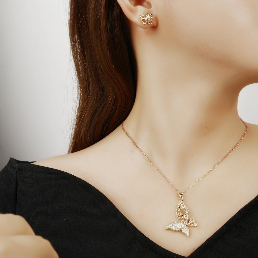 6 Styles New Fashion Zirconia Butterfly Insect Jewelry Set Necklace Earrings Temperament Women Girls Party Jewelry Birthday Gift