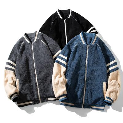 Men's New Winter Lamb Velvet Hong Kong Style Splicing Baseball Uniforms for Men and Women Loose Couple Ins Jackets Jacket Students