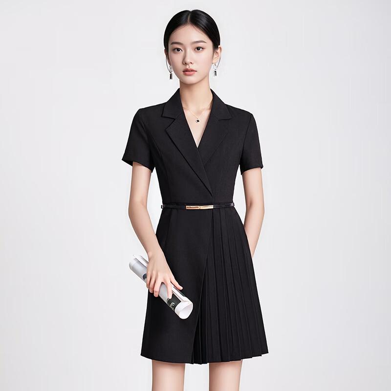 

Women s Short Sleeve Pleated A-Line Suit Dress L