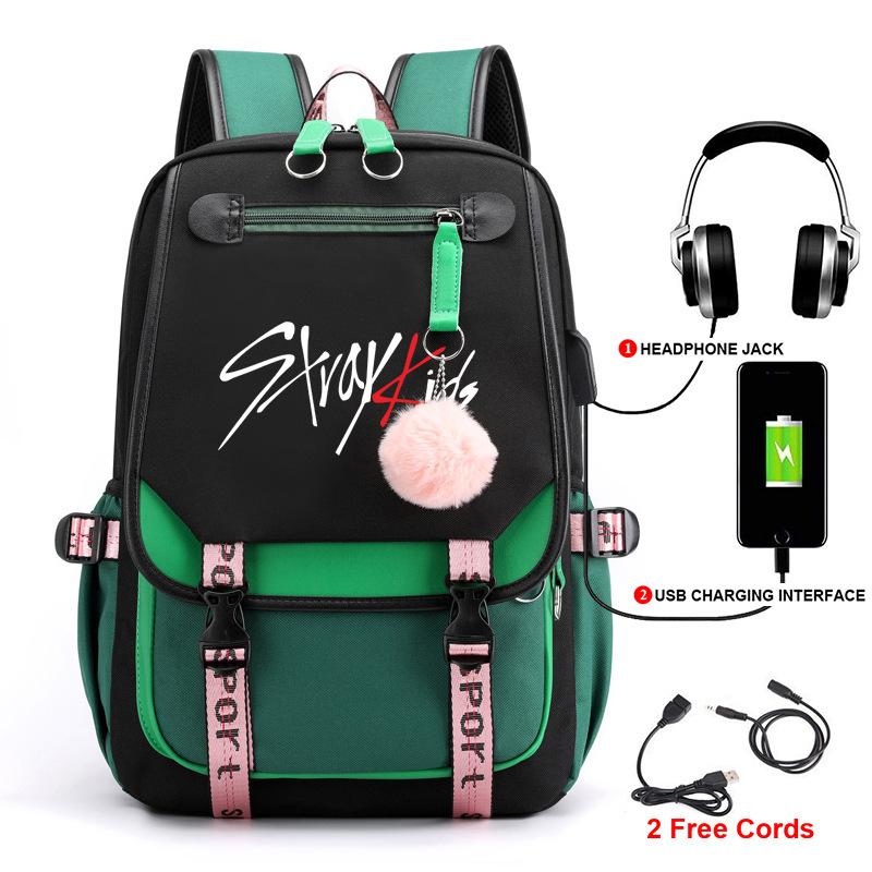 Korean Stray Kids Backpack Student Bag Men'S And Women'S Fashion Backpack Travel Bag Usb Computer Bag