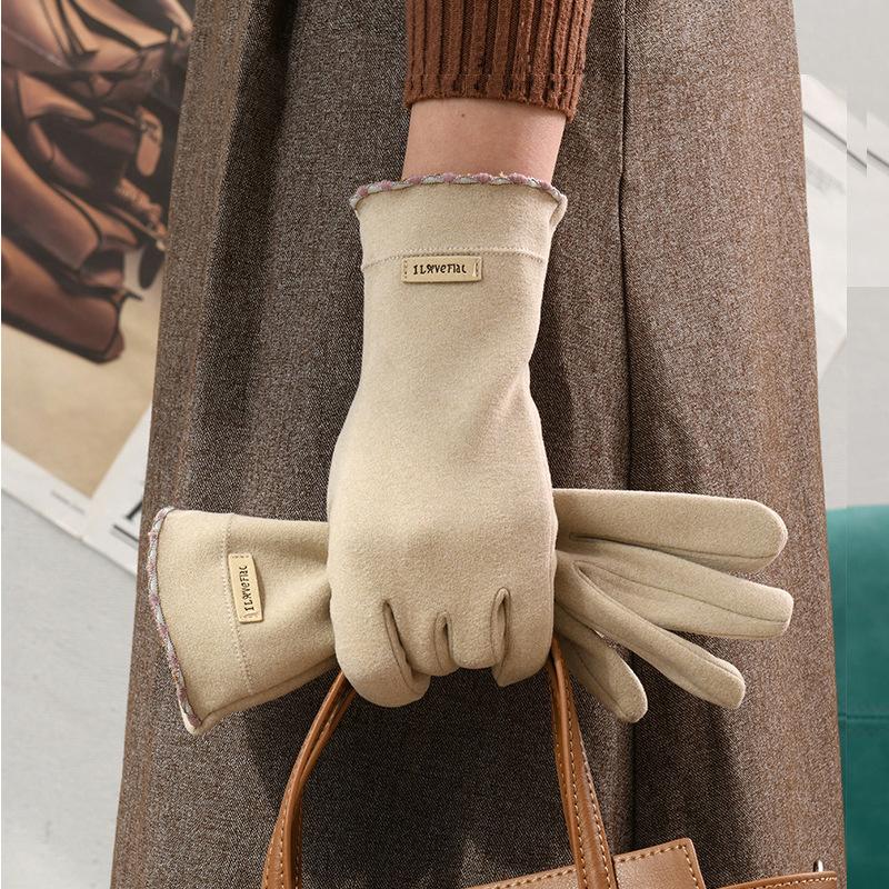 

New Gloves, Women s Autumn and Winter Velvet, Warm and Cold Wind-proof, Outdoor Driving, Electric Vehicle Can Touch The Screen абрикосовий