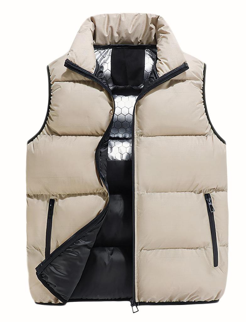 Maeau Down Padded Vest for Cold Weather Plus Down Loose Graphene Size M Men's Vest, Protection, Warm, Thick, Lightweight, Stand-Up Collar, Sleeveless,