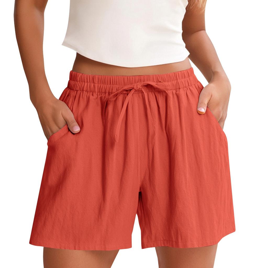 Women's Shorts High Waist Drawstring Knee Length Shorts Elastic Comfy Shorts With Pockets