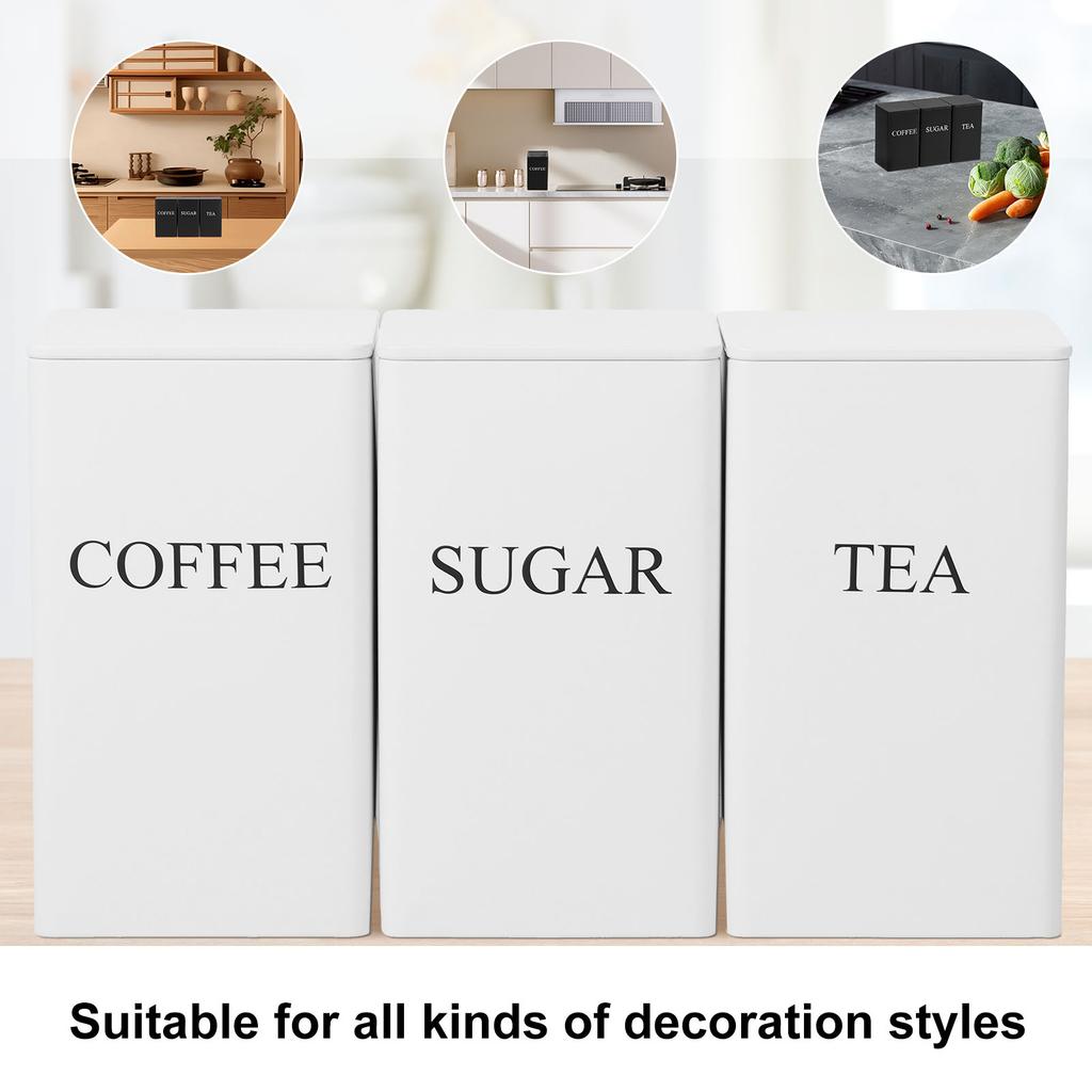 3pcs/Set Tea Coffee Sugar Canisters Versatile Kitchen Storage Jars with Airtight Lids Metal Storage Jar for Home Office Use