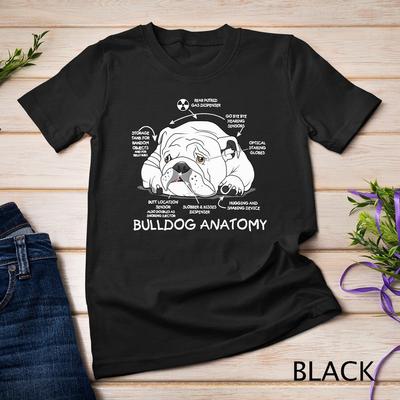 Divertente Carino Bulldog Inglese Anatomia Biologia del Cane Regalo Maglietta Unisex