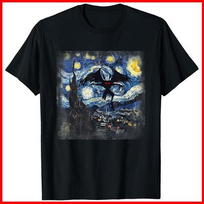 Mothman Starry Night Vintage Arts Awesome Animal Monsters Black Cotton T-Shirt Unisex T-Shirt