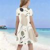 Girls Round Neck Short Sleeve Abstract Marble Printed A Line Flared Dress