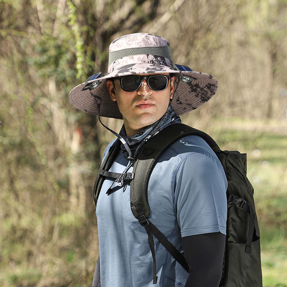 Outdoor Sun Hat with Fan Wide Brim Solar Fan Hat Portable Sunscreen Fisherman Hat For Camping Fishing Hiking for Men Women