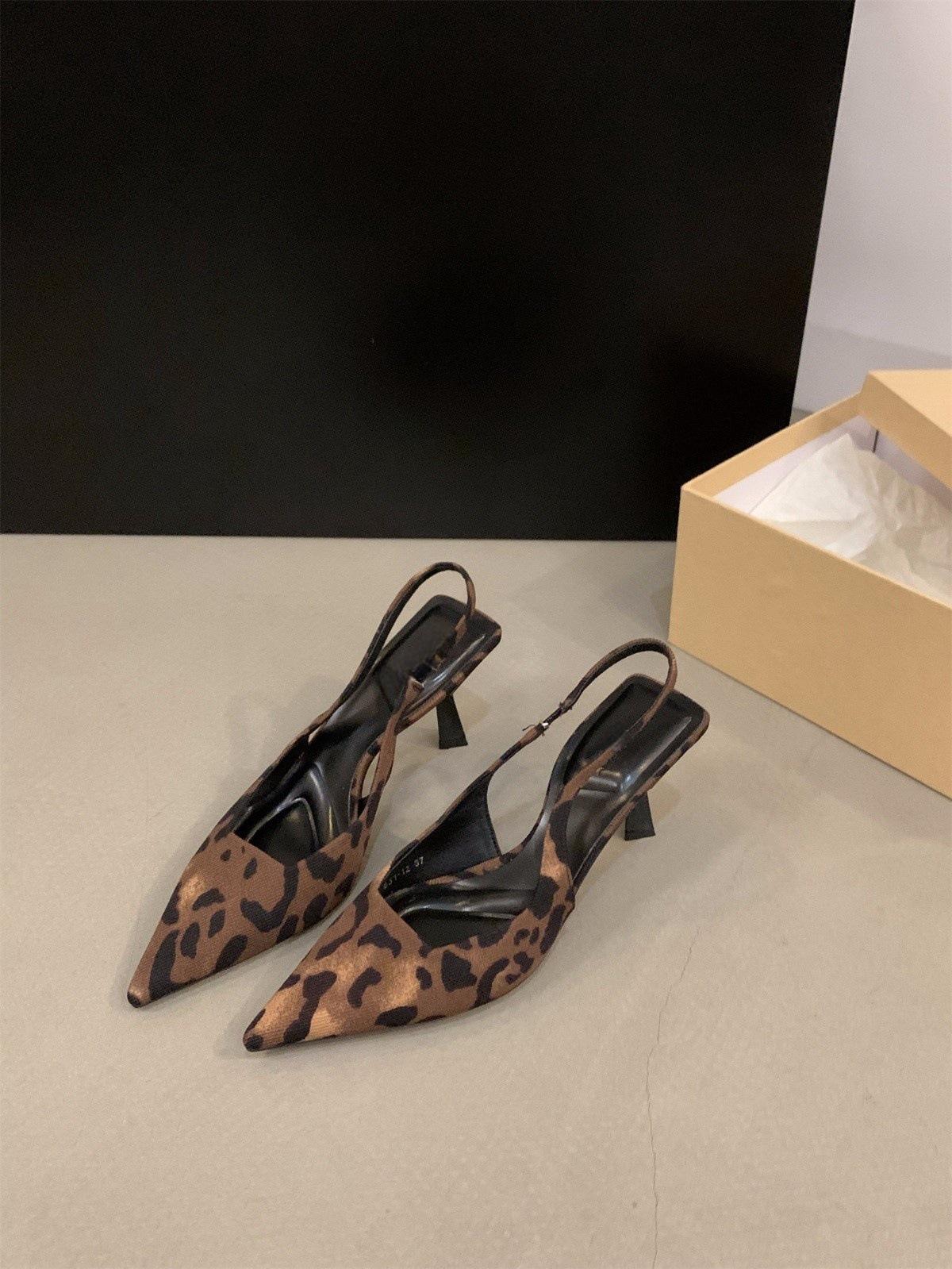 

Нишевая французская обувь с леопардовым принтом на высоком каблуке, босоножки с застежкой-мешком, туфли-лодочки, новинка весны и лета 2025 года, остроносые туфли 36 цветной печати леопарда