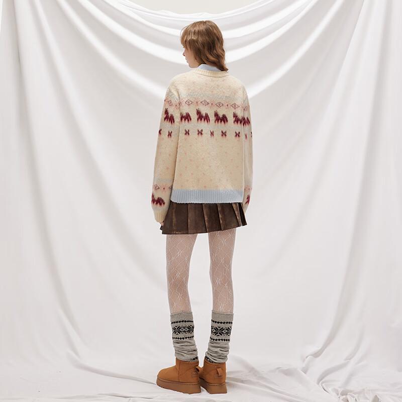 UNIFREE Fair Isle Retro Jacquard Crew Neck Sweater