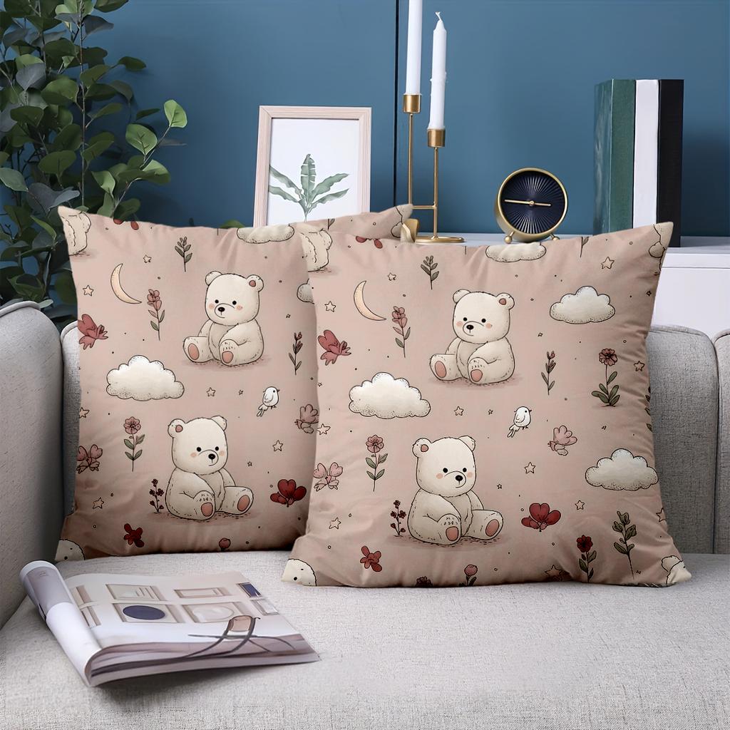 1 Pieces Cute Bear Cloud Flower Pattern Throw Pillow Polyester Pillowcase, Sofa Decorative Cushion Cov Headboard Pillow