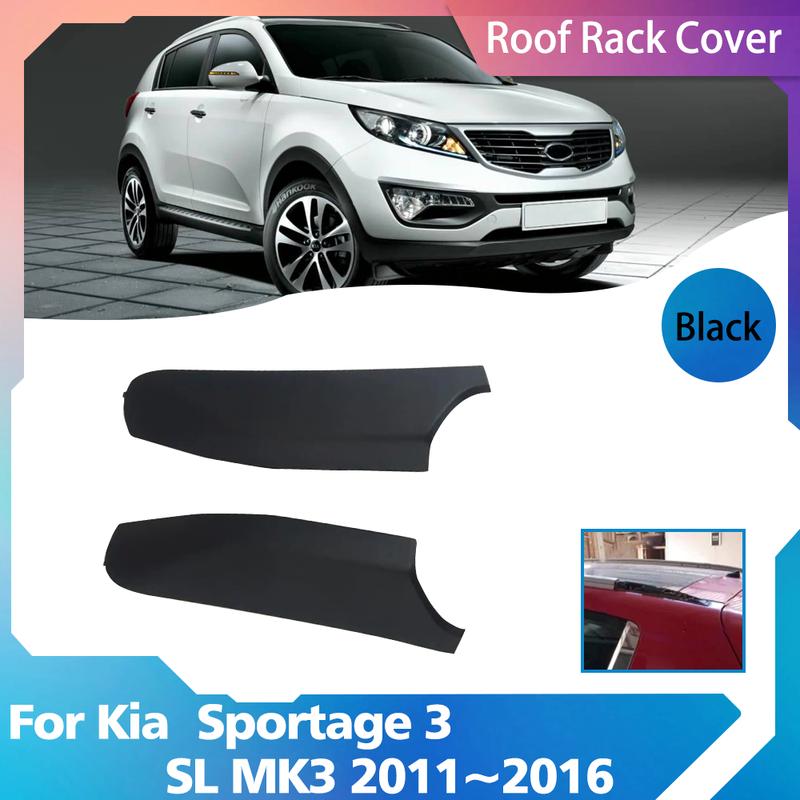 For Kia Sportage 3 SL MK3 2011~2016 Black Car Roof Rack Cover ABS Luggage Lid Bar Part Rail End Shell Cap Trim Shell Accessories