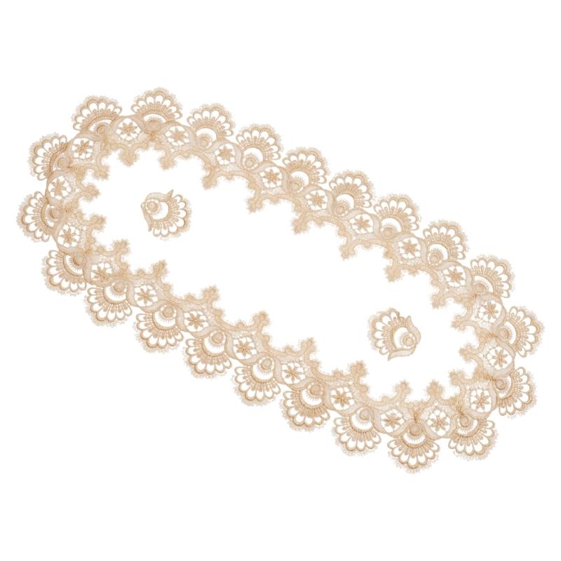 Stylish Coffee Table Cover Polyester Fabric Decorative Tablecloth Embroidery Flower Lace Doily For Dining Office Use