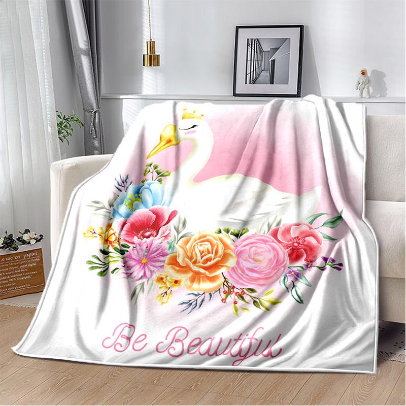 HD Cartoon Cute Swan Cygnus Soft Plush Blanket,Flannel Blanket Throw Blanket for Living Room Bedroom Bed Sofa Kids Cover Gitt 3D