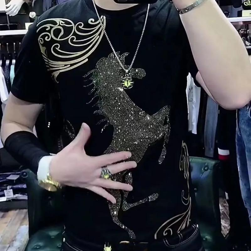 Nou Trend Leisure Tricou Bărbați Imprimat Gât Rotund Vară Modă Bărbați Hot Diamond Slim Fit Mânecă Scurtă Top Subțire